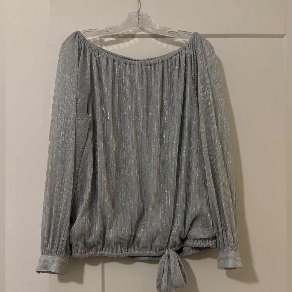 NWOT MSK Shimmering Silver Off-the-Shoulder Blouse